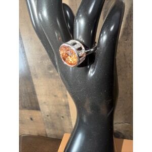 CRISLU .925 Sterling Silver Ring Round Bezel Cut Yellow Orange Citrine Size 6.5
